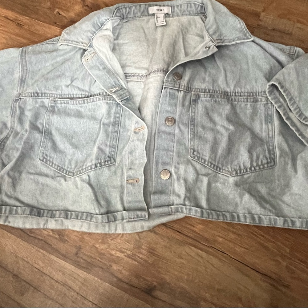 Forever 21 Light Blue Cropped Denim Jacket